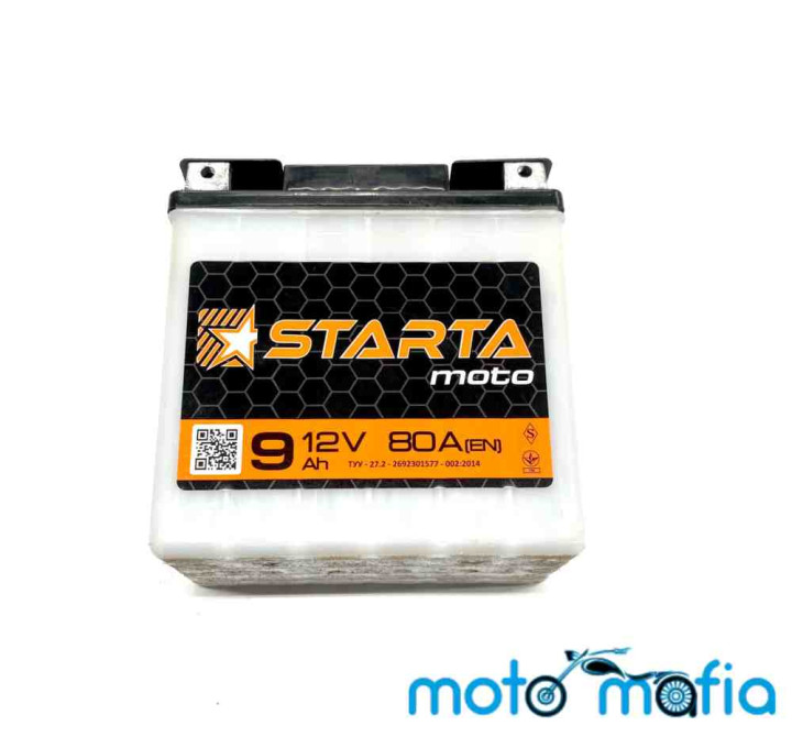 Аккумулятор 12V9A сухо заряженный "STARTA" плоская клемма под болт. Производство Украина.